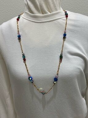 Multicolor Crystal Bead Gold-Chain Necklace - Women Jewelry